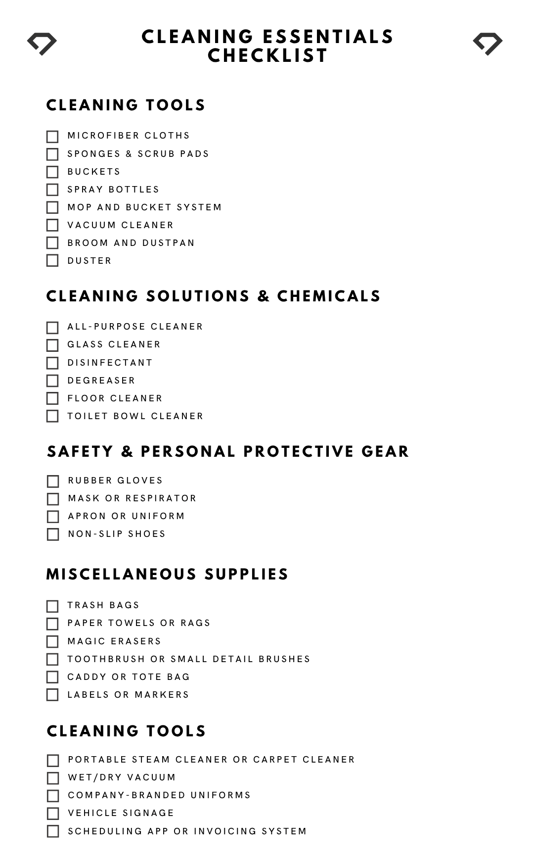 Cleaning Essentials Checklist