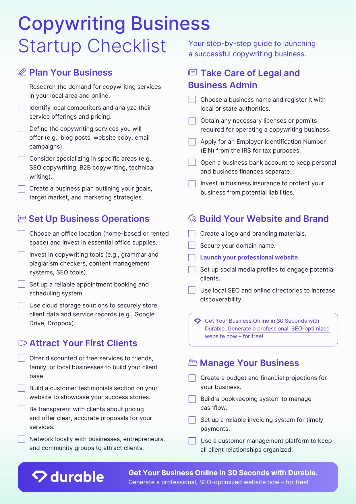 Copywriting Business Startup Checklist