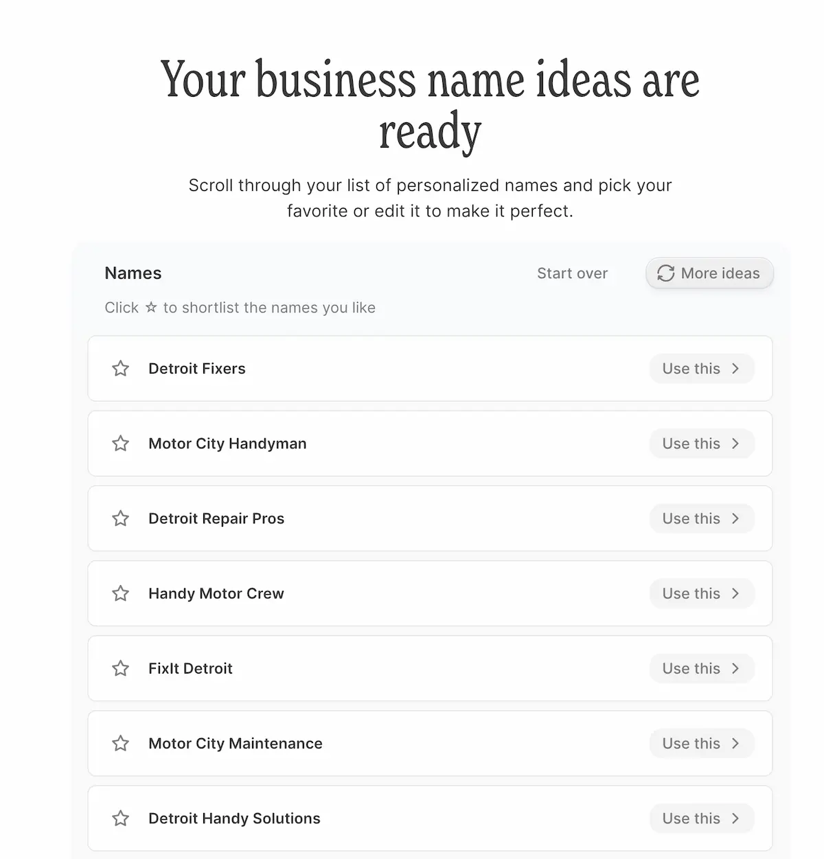 Durable's AI Business Name Generator