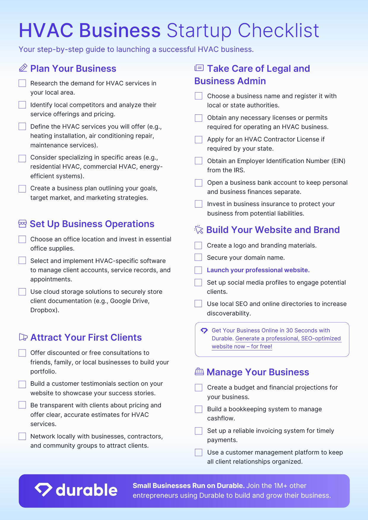 Free HVAC Business Startup Checklist