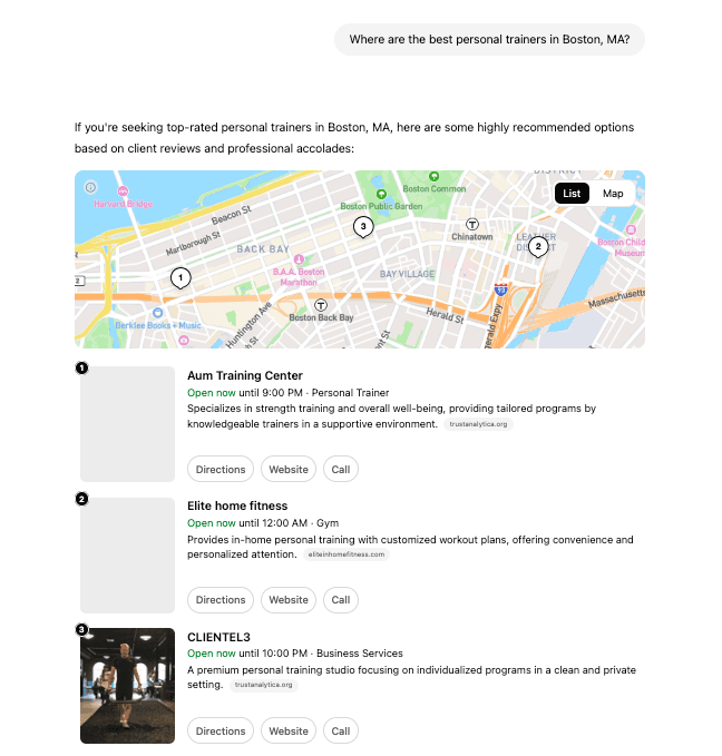 Personal trainers ChatGPT example
