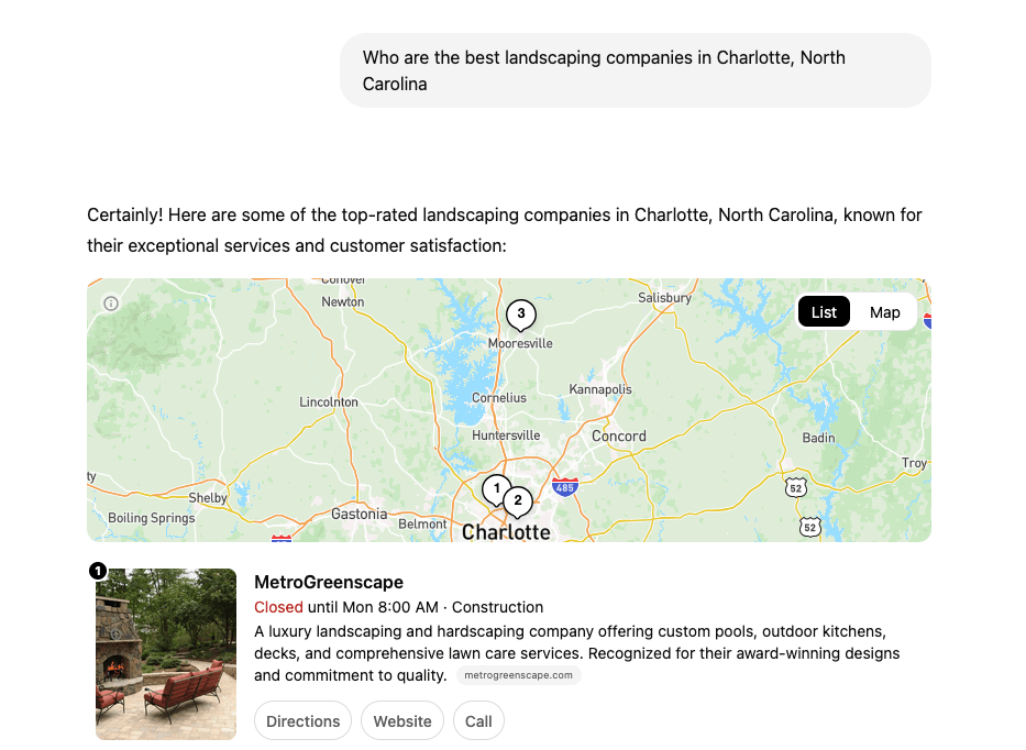 Best Landscapers ChatGPT example conversation