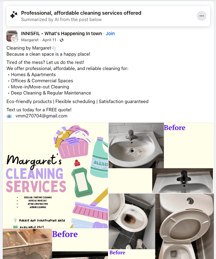 Facebook Cleaning Business Launch Example
