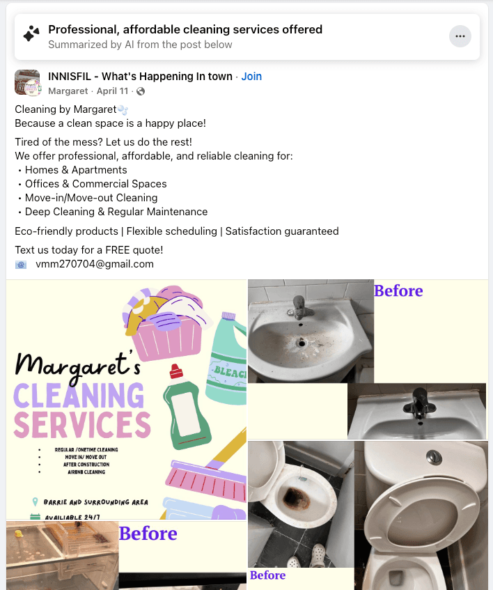 Facebook Cleaning Business Launch Example
