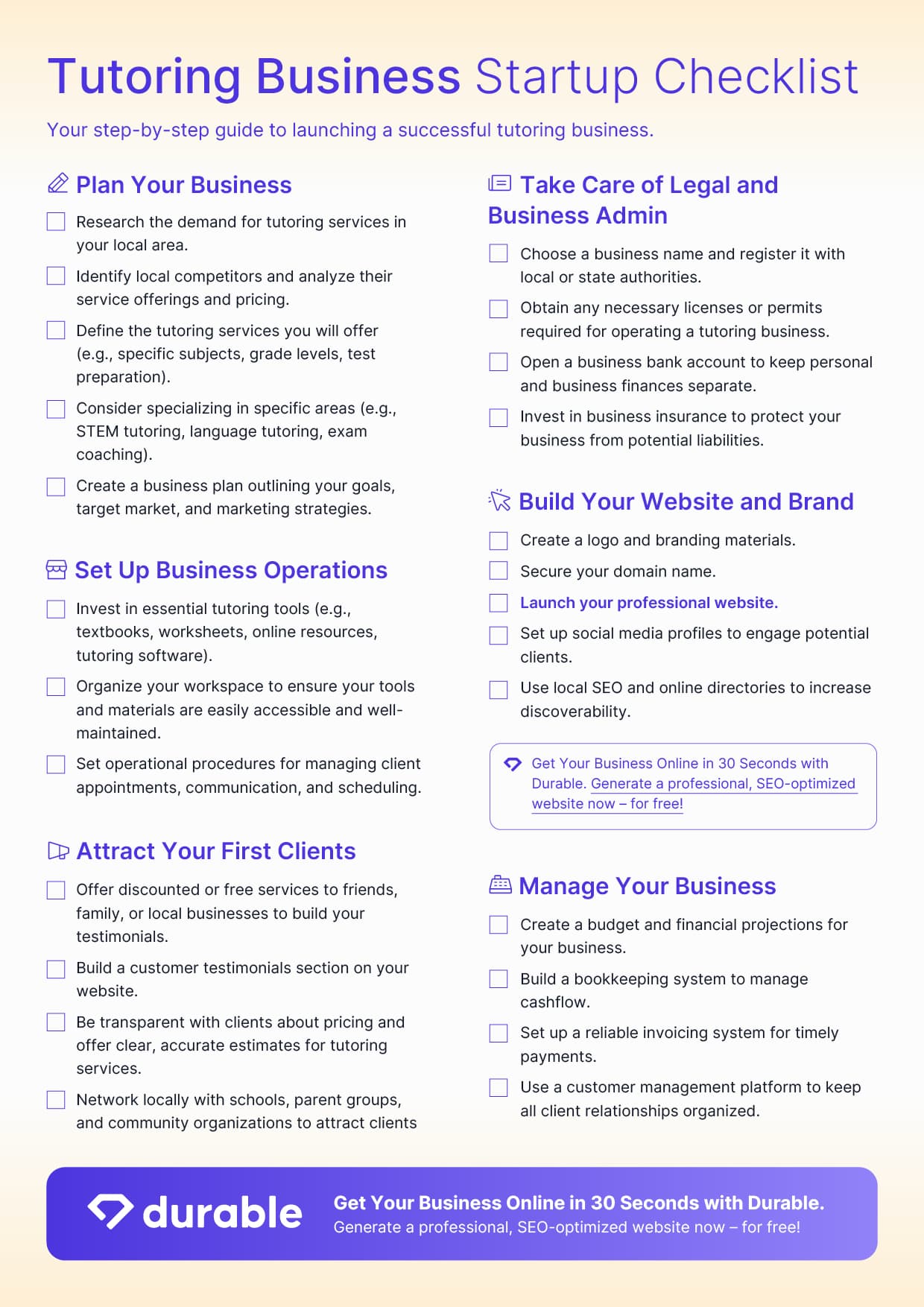 Starting a Tutoring Business Checklist