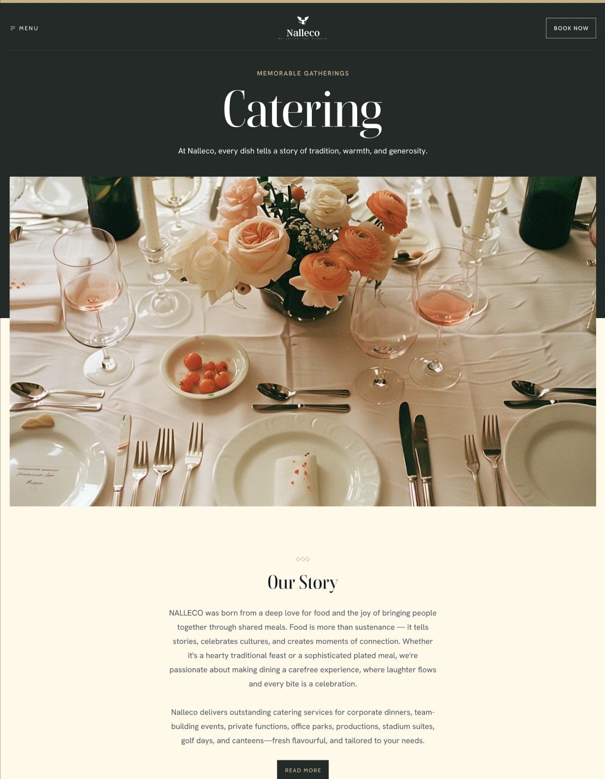 A catering business website template created with the Durable AI website builder