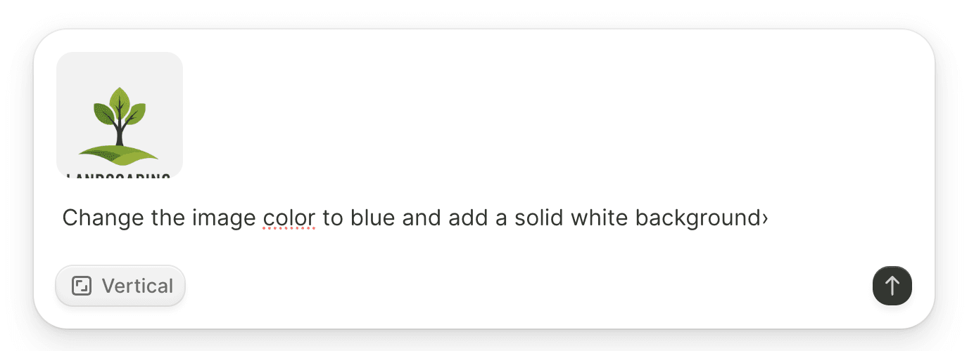 Studio design editor showing original logo with chat interface for making edits